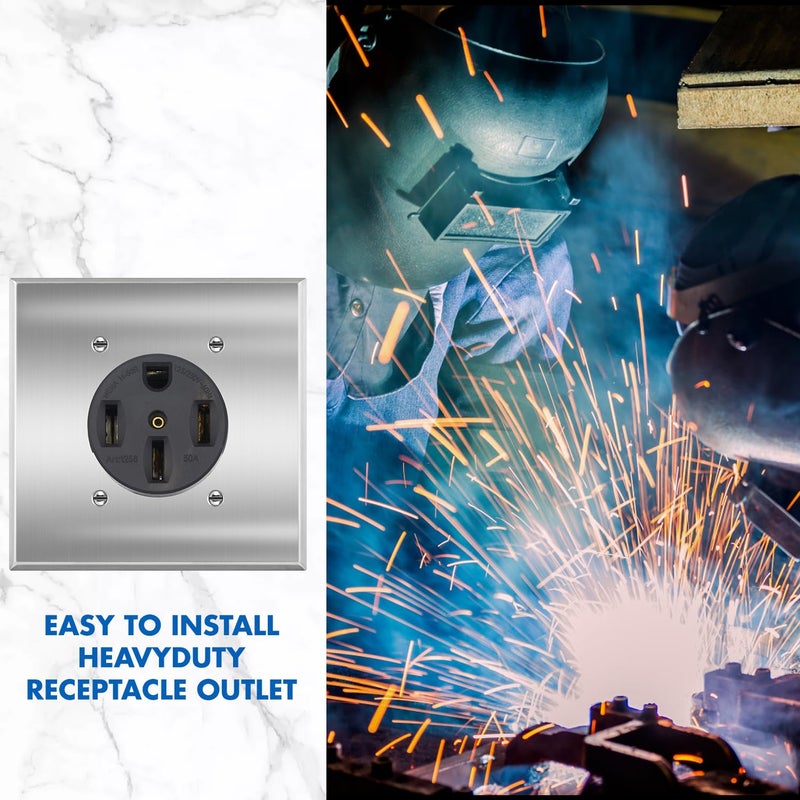 micmi NEMA 14-50R Power Outlet 50 Amp 250V, Heavy-Duty 50A Receptacle, for Welders, Plasma Cutters, Electric Ranges, Dryers, and More UL Listed (NEMA 14-50R w/Square wallplate) - Image 5